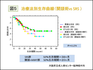 図5．治療法別生存曲線（開頭術 vs SRS）
